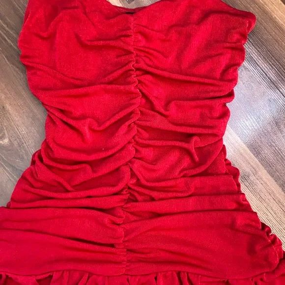 Forever 21 Red Ruched Ruffled Mini Dress - Picture 2 of 4